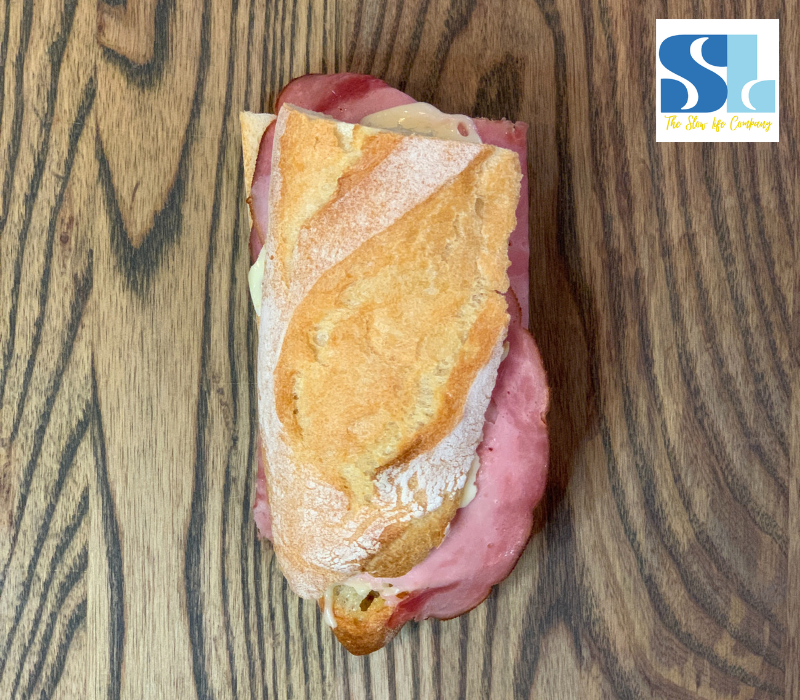 Warm Ham and Swiss Baguette Sandwich